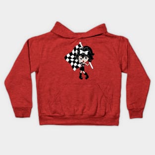 Hot Rod Hottie, Checkered flag girl, Cute Character Art Kids Hoodie